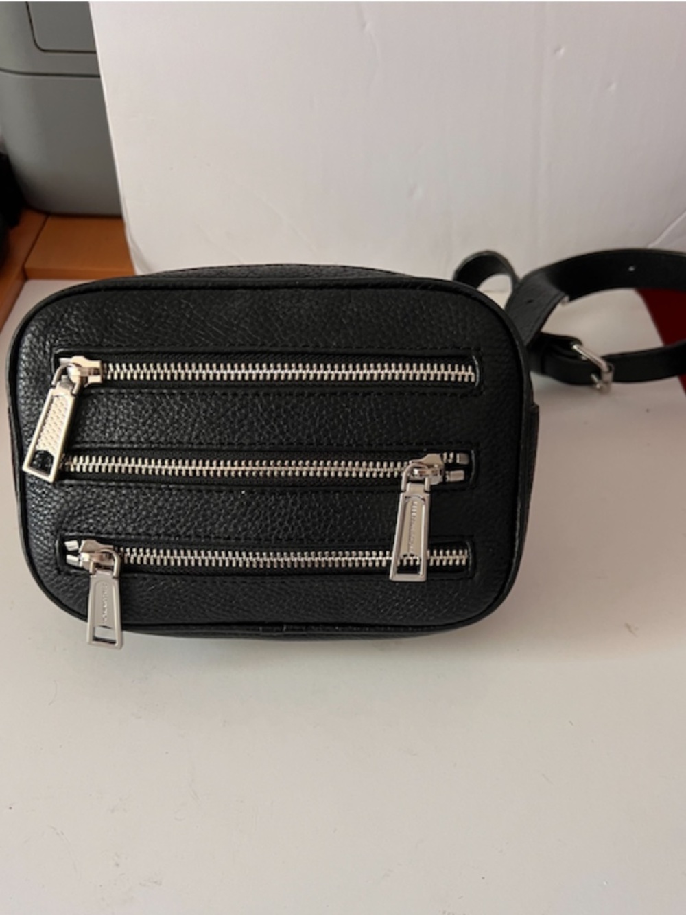 Rebecca Minkoff 3 Zip Leather Belt Fanny pack Bag Black